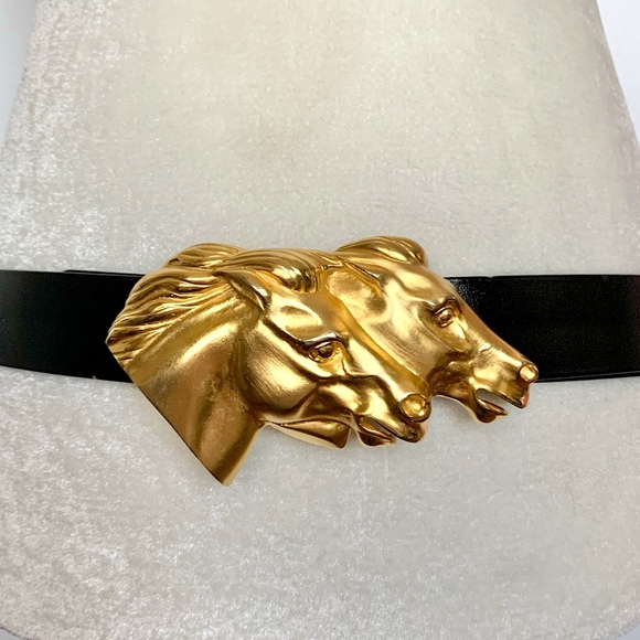 Vintage Doreen Ryan Gold Horse Buckle Leather Belt - Picture 14 of 16